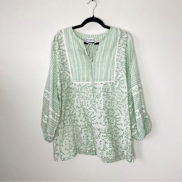 Sue Sartor Green Floral Oversized Tunic Blouse Size XS - Picture 1 of 3
